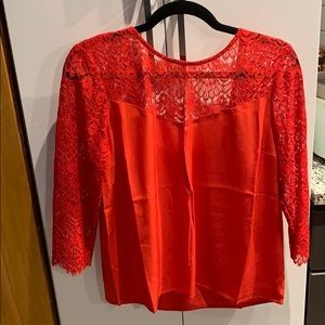 NWT Sezane Adeline Silk Blouse- size 38 Red